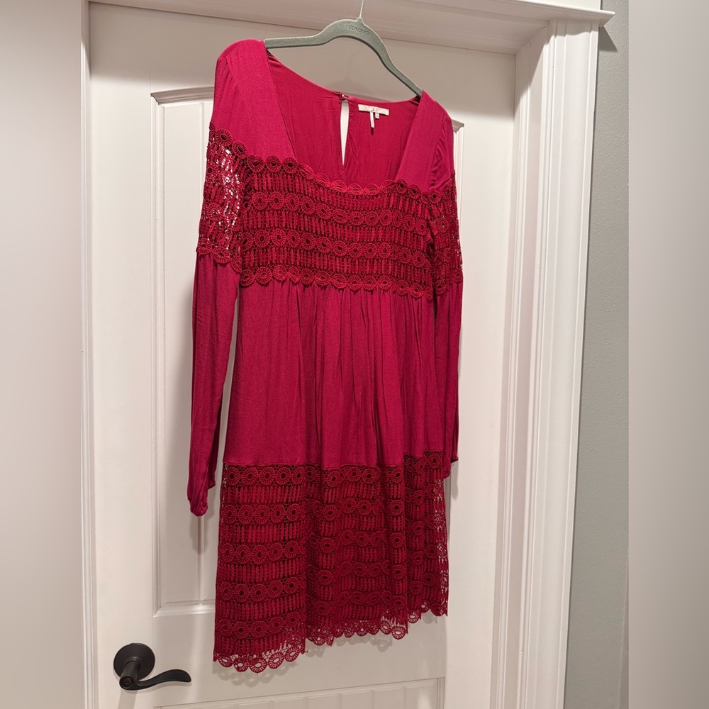 Deep Red Long Sleeve Anthropologie Dress